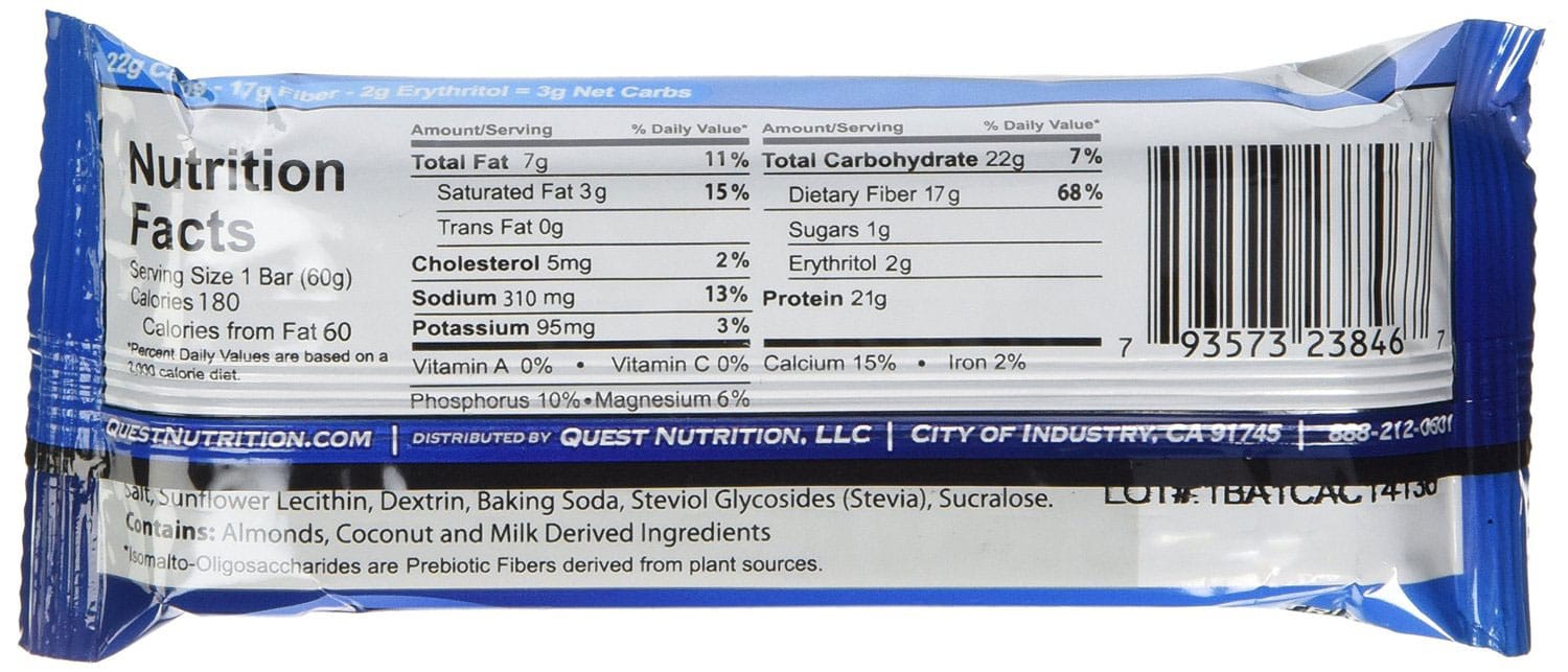 Quest Bar Nutrition Label
